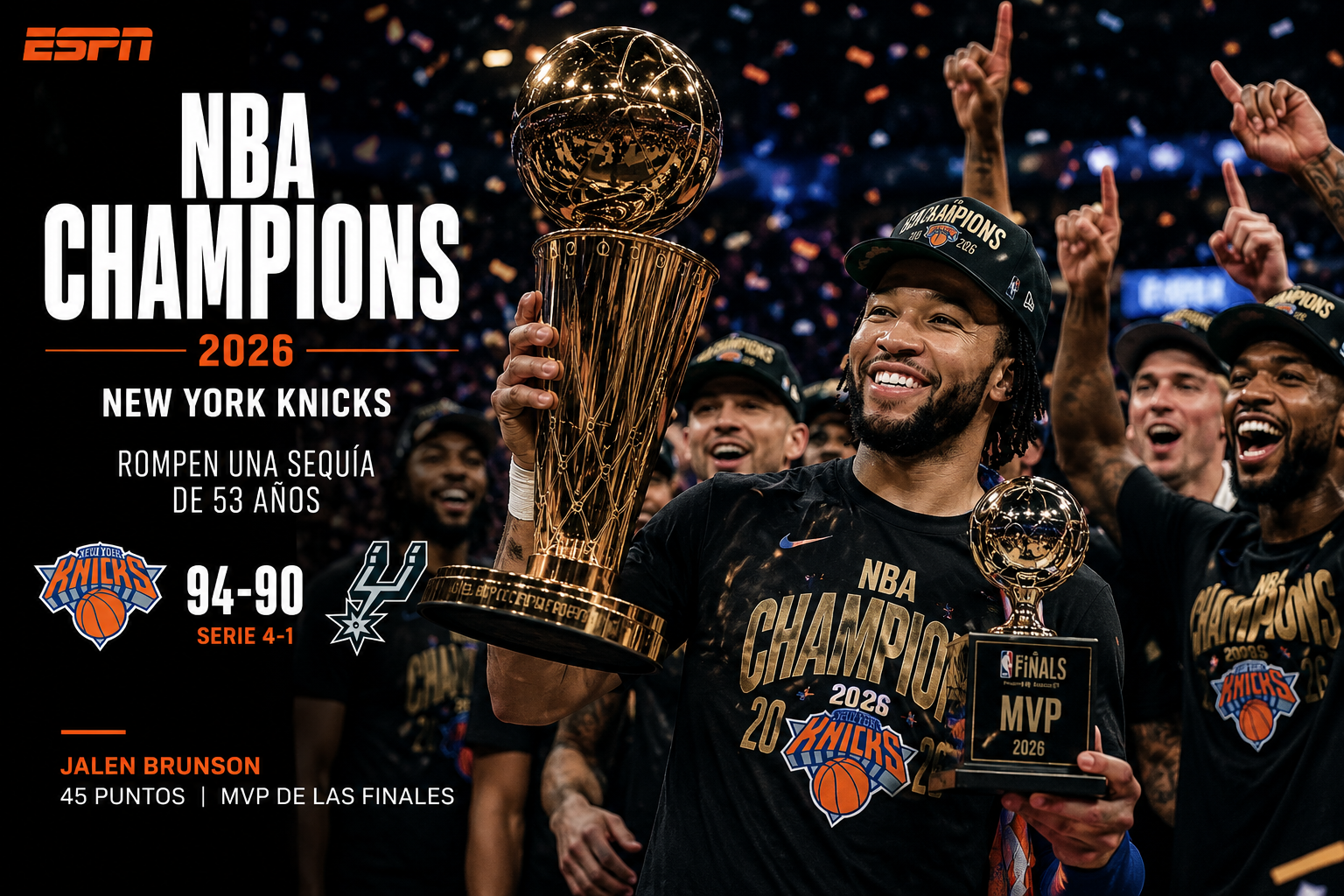 🏆 Los New York Knicks conquistan las Finales de la NBA 2026 y rompen una sequía de 53 años.